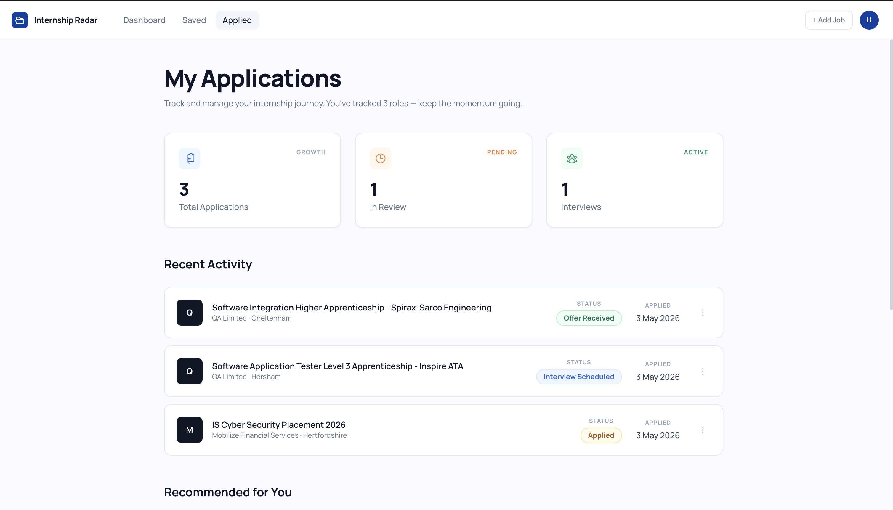 Applied roles and workflow status tracking