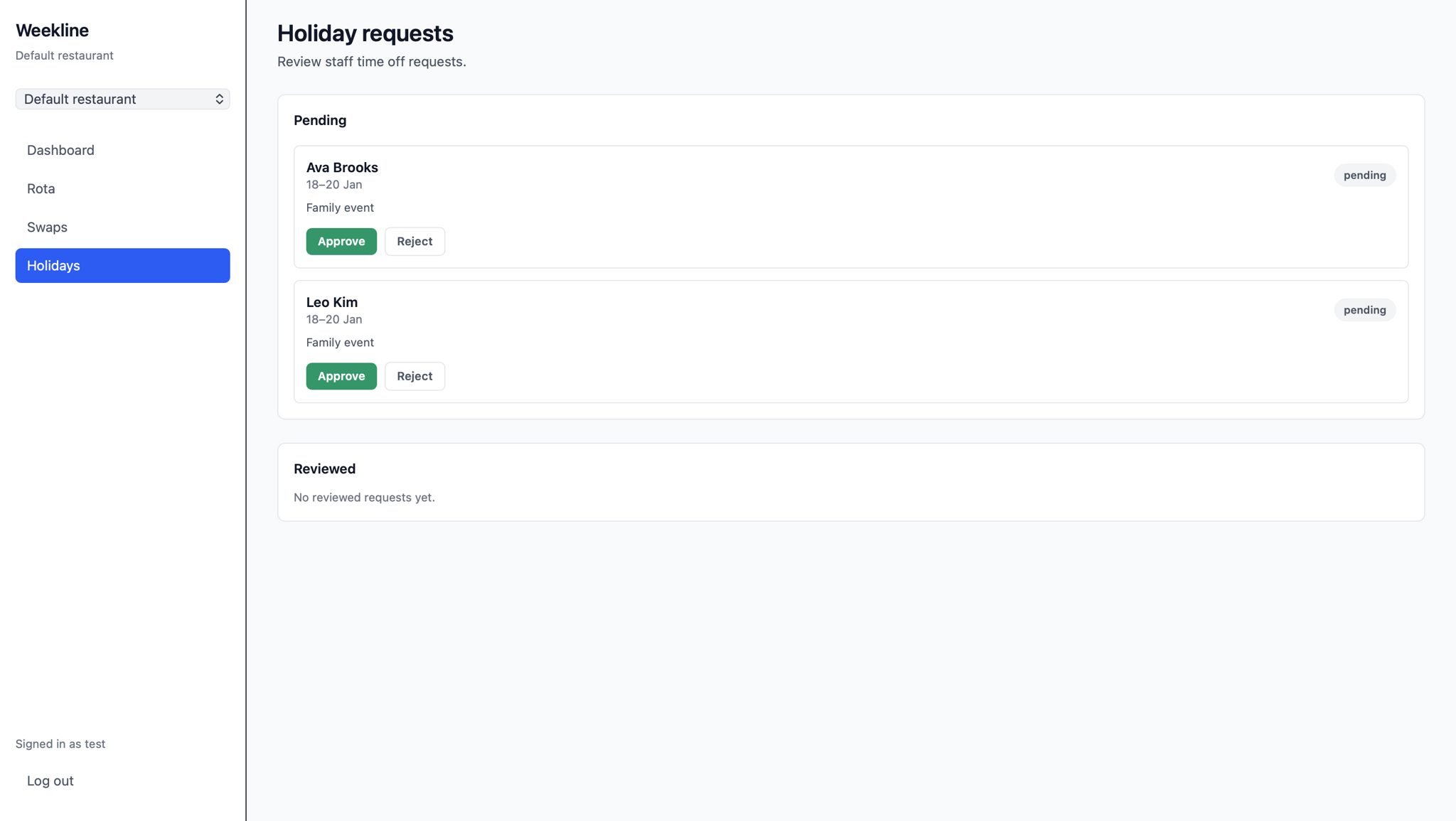 Holiday Requests — employee request form